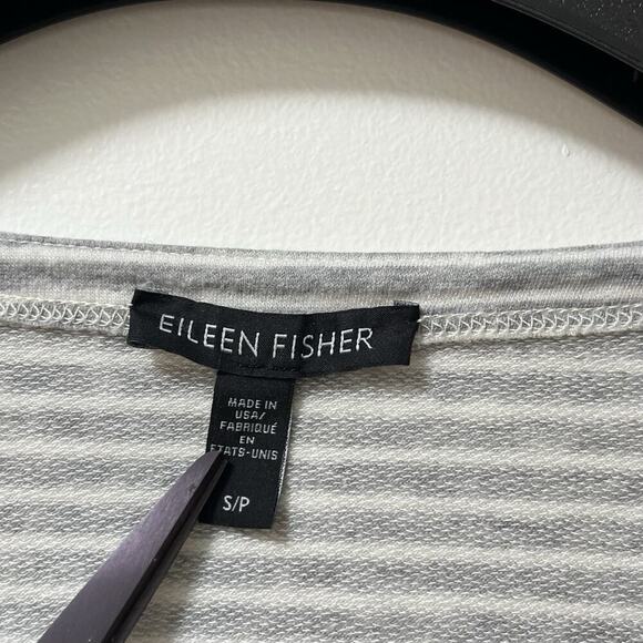 Eileen Fisher Soft Terry Pullover Stripe Long Sleeve Top Size S Gray Casual - Picture 6 of 7